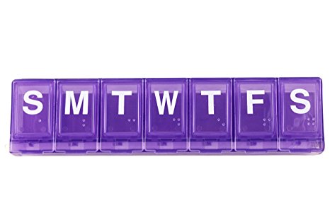 Ezy Dose Large Weekly / Locking Pill Planner with Braille , Purple, 2-Pack