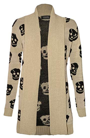 Thever Women Ladies Halloween Skull Skeleton Print Open Front Knitted Cardigan