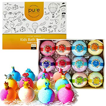 Improved 2019! Kids Bath Bomb Set with Surprises Inside - Fun Bath time for Kids with 12 4.2 oz Lush Surprise Bath Bath Bombs with Toys Inside!