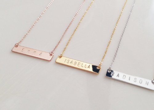 Personalized Necklace Name Plate Bar Gold Necklace Custom Silver Necklace Wedding Bridesmaid Gift