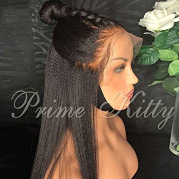Human Hair Wigs for Black Women Normal Yaki Wigs Gleuless Full Lace Wigs Brazilian Human Hair Wigs with Baby Hair Virgin Human Hair Full Lace Wigs for High Ponytail Updo 12" 130% density