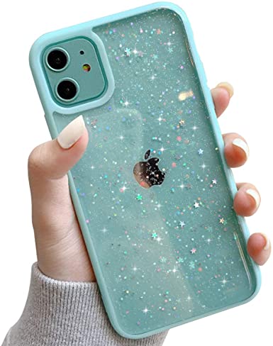 Ownest Compatible with iPhone 11 Case,Clear Sparkly Bling Star Glitter Design for Women Girls Soft TPU Shockproof Anti-Scratch Protective Cases for iPhone 11-Mint Green