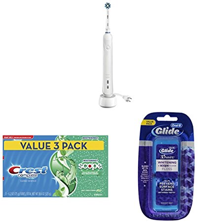 Oral-B White Rechargeable Toothbrush with Whitening Toothpaste and Mint Flavor Floss