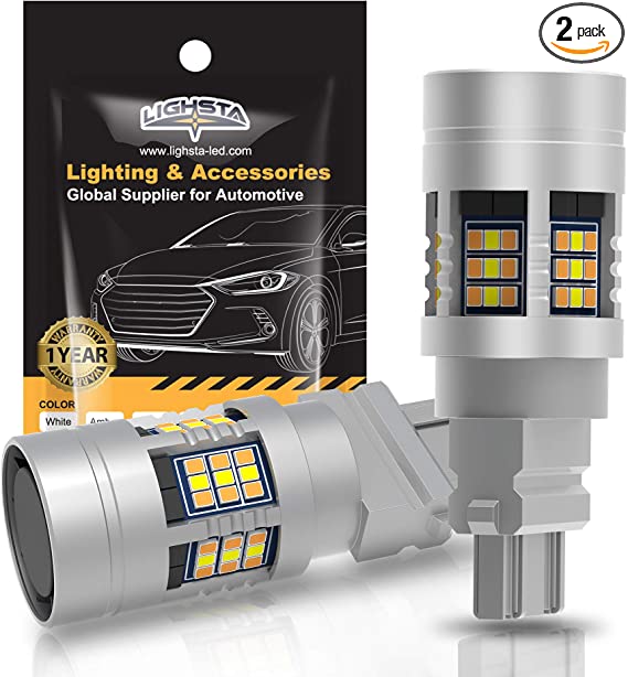 LIGHSTA CANBUS Anti Hyper Flash 3157 4157 3155 3457 Switchback LED Bulbs Dual Color for Amber Yellow Turn Signal Lights, White Daytime Running Parking Lights, No Load Resistor Needed (Pack of 2)