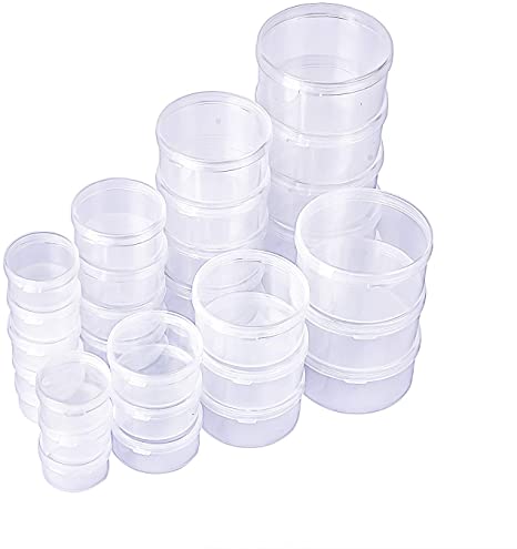 LJY 36 Pieces Mixed Sizes Round Empty Mini Clear Plastic Storage Containers with Lids for Small Items and Other Craft Projects