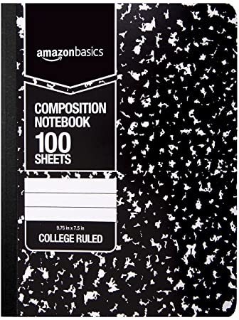 AmazonBasics College Ruled Composition Notebook, 100 Sheet, Marble Black, 12-Pack