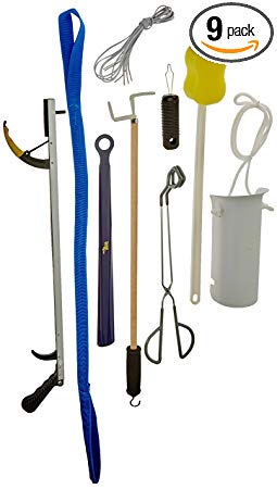 Sammons Preston Deluxe Hip/Knee Kit, Premium Recovery Kit Total Knee Or Hip Surgery, Includes Reacher, Leg Lifter, Sock Aid, Shoehorn, Toilet Aid, Dressing Stick, Button Hook, Shoelaces, Sponge