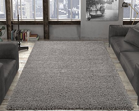 Ottomanson Soft Cozy Color Solid Shag Area Rug Contemporary Living and Bedroom Soft Shag Area Rug,Grey, 6'7"L X 9'3"W