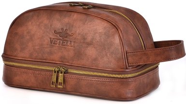 Vetelli Leather Toiletry Bag for Men Dopp Kit with Travel Bottles