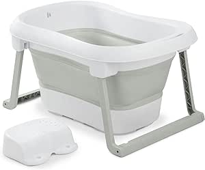 Hauck Wash N Fold L, Bañera Plegable Bebé con Banqueta, Bañera Portátil Bebé para Recién Nacidos hasta 18 kg, Tapón Térmico, 80 x 56 x 44 cm