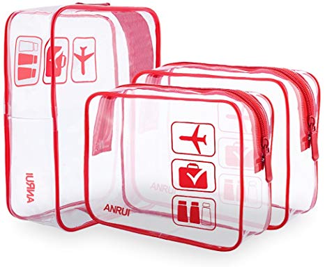 ANRUI Clear Toiletry Bag TSA Approved Travel Carry On Airport Airline Compliant Bag Quart Sized 3-1-1 Kit Travel Luggage Pouch 3 Pack