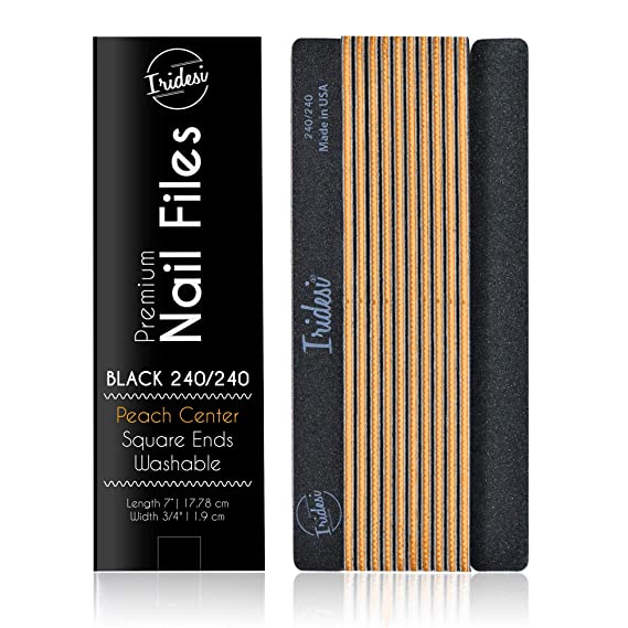 Professional Nail Files Black Washable Emery Boards 7 Inches Long Square End Serrated Edge 12 Fingernail Files Per Pack (240/240)