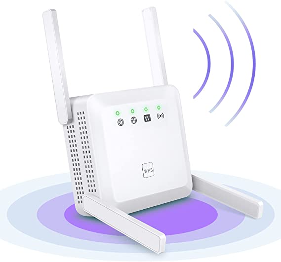 1200Mbps WiFi Booster Range Extender Repeater, 2.4 & 5GHz Dual Band WPS Wireless Signal 4 Antennas 360° Full House Signal Coverage, Extend WiFi Signal to Alex Devices