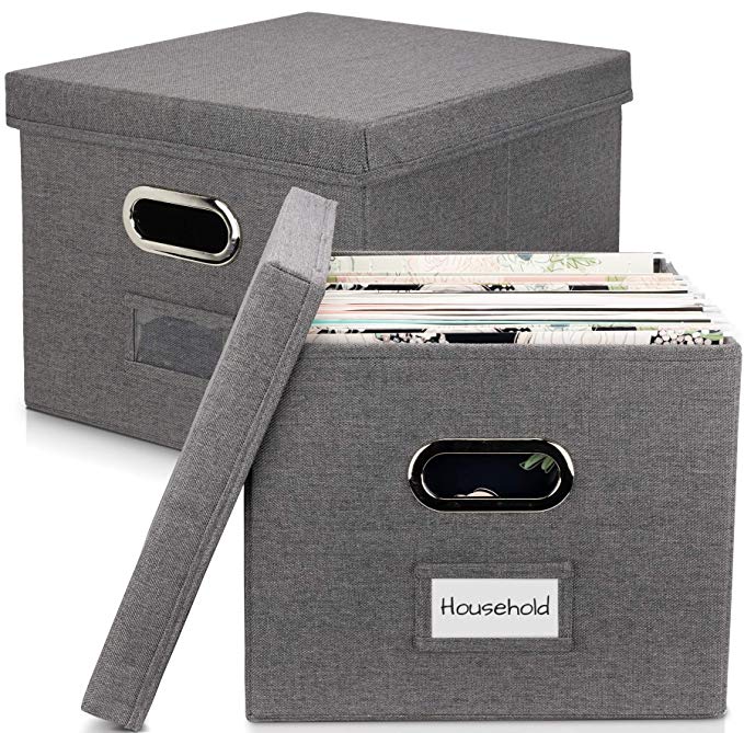 Beautiful File Organizer Box Set of 2 - Collapsible Linen Filing Boxes for Easy File Folder Storage - Organize Your Documents and Hanging Files in Style