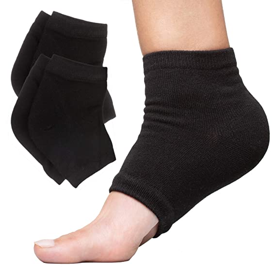 ZenToes Moisturizing Heel Socks 2 Pairs Gel Lined Toeless Spa Socks to Heal and Treat Dry, Cracked Heels While You Sleep (Large Men's 12 , Black)