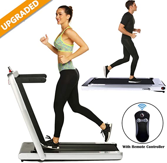 2 in 1 Under Desk Folding Treadmill,Electric Motorized Portable Pad Treadmills Walking Jogging Running Exercise Fitness Machine with Remote Controller and Bluetooth Speaker for Home Gym