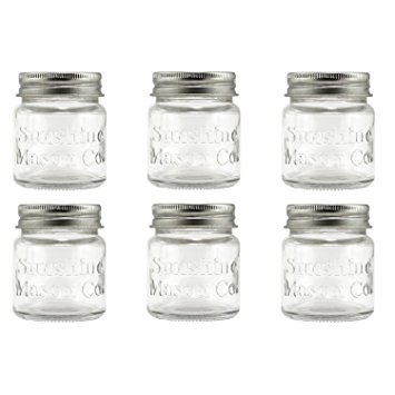 Mini Mason Jar Shot Glasses with Metal Lid 2 Oz, 6 Pack by Sunshine Mason Co.