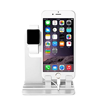 Apple Watch Stand, Kartice 2 in 1 Premium Stainless Charging Dock Station Stand Holder for Apple Watch iWatch & iPhone, iWatch BASIC/SPORT/EDITION Model (stand siliver)