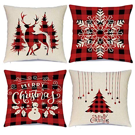 Hlonon Christmas Pillow Covers 18 x 18 Inches Set of 4 - Xmas Series Cushion Cover Case Pillow Custom Zippered Square Pillowcase (13 Christmas)