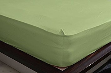 Scala Home Fashion's New Collection 300 Thread Count 1 Peice 24" Deep Pocket Fitted Sheet in Solid Sage Expanded Queen Size 100% Cotton