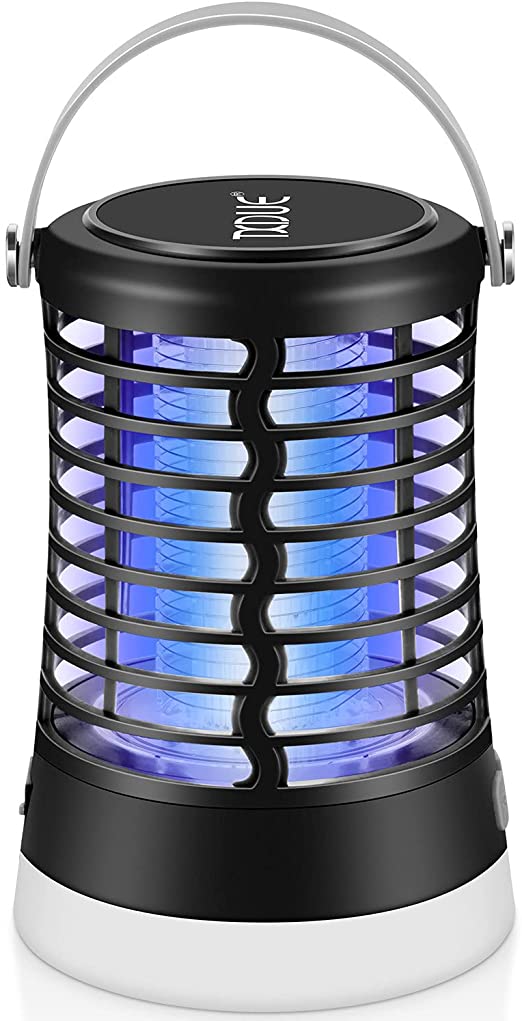TXDUE Bug Zapper Light Bulb 2 in 1 for Outdoor and Indoor, Electronic Mosquito Killer, Cordless, Waterproof, Portable Rechargeable Camping Lantern for Camping Home Garden Black
