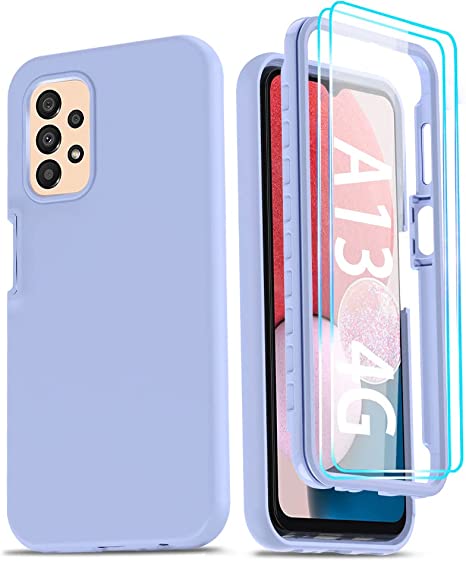 LeYi for Samsung A13 4G Case, Samsung Galaxy A13 4G Case with [2 x Tempered Glass Screen Protector], Full-Body Shockproof Soft Liquid Silicone Protective Phone Cover Case for Samsung A13, Violet