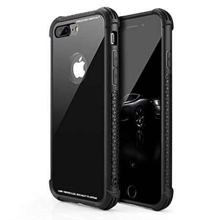Phone Case Compatible iPhone 8 Plus, iPhone 7 Plus, Tempered Glass Back Cover and Soft Silicone Bumper Frame Shock Anti-Scratch Wireless Charging Compatible iPhone 8 Plus / 7 Plus, weq41