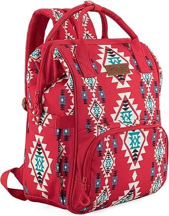 Wrangler Aztec Backpack Organized Daypack Travel Baby Bag with Stroller Strap and Side Bottle Pockets