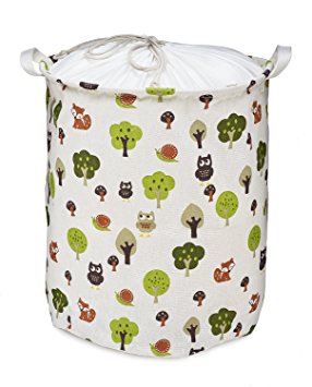 Org Store Cotton Fabric Collapsible Laundry Basket Dirty Clothes Hamper - Perfect for College Dorms, Kids Room & Bathroom (Forest Patterned)