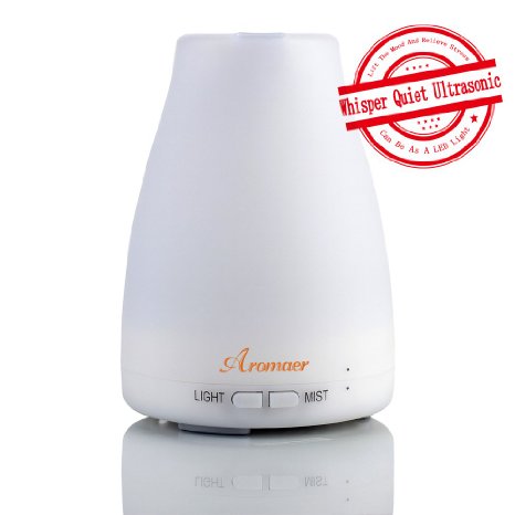 Aromaer 120ml Aromatherapy Essential Oil Diffuser Ultrasonic Cool Mist Aroma diffuser with Color LED Lights Changing and Waterless Auto Shut-off Function for Yoga Home Office Bedroom