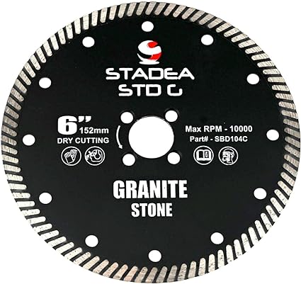 Stadea SBD104C Diamond Saw Blade 6-Inch Continuous Turbo Dry Cutting - Cuts Granite Quartz Quartzite, Fits Grinder, Saw Cutter, 8 MM Segments - Pack of 1