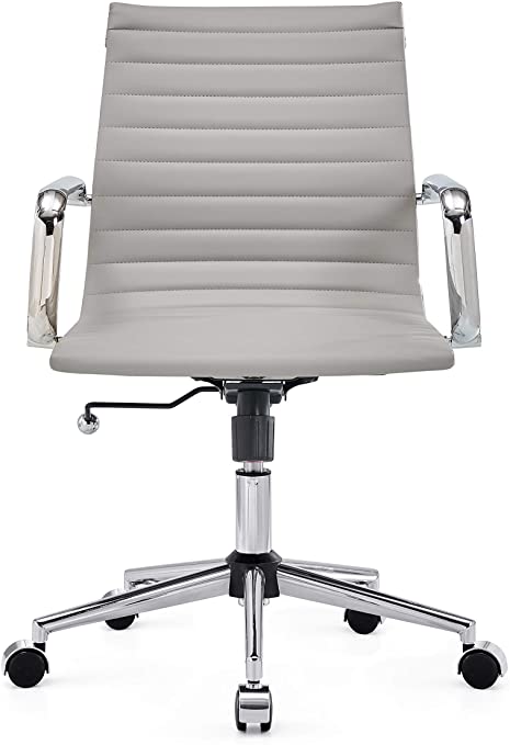 Luxmod Gray Modern Executive Office Chair Adjustable Swivel Chair in Durable Vegan Leather,Mid Back Office Chair with Armrest Ergonomic Desk Chair for Extra Back & Lumbar Support - Gray…