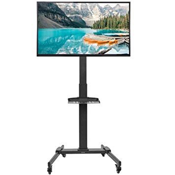 VIVO Black Mobile TV Cart for 32 to 55 inch LCD LED Plasma Flat Panel Screens | Rolling TV Stand with Wheels (STAND-TV05L)