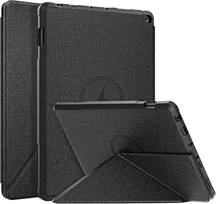 MoKo Case Fits All-New Kindle Fire HD 10 & 10 Plus Tablet (11th Generation, 2021 Release) 10.1", Origami Standing Shell Cover Case with Multi Angle Magnetic TPU Back Cover for 10.1 Inch Tablet, Black