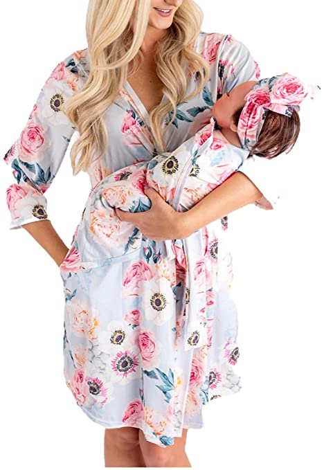 Little Adam and Eve Maternity Robe and Matching Baby Set Hospital Labor Delivery