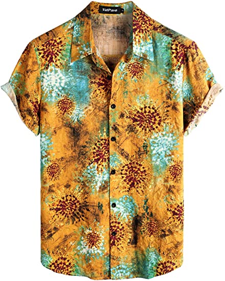 VATPAVE Mens Floral Hawaiian Shirts Short Sleeve Button Down Beach Shirts