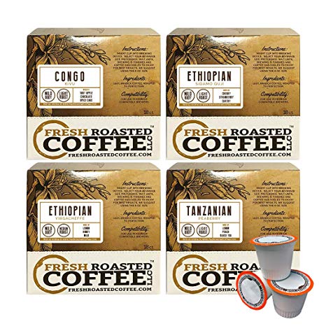 Fresh Roasted Coffee LLC, African Varietal Coffee Pod Variety Pack, Compatible with 1.0 / 2.0 Single-Serve Brewers, 72 Count