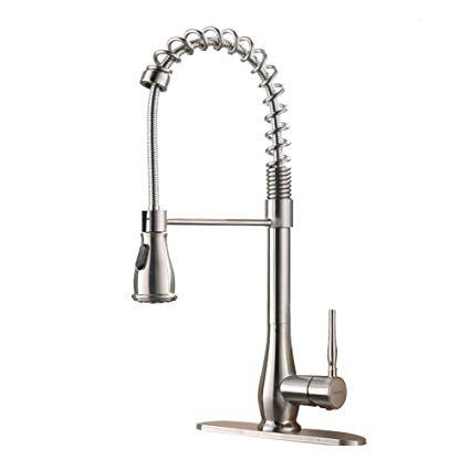 VAPSINT Commercial Lead Free High Arch Spring Brushed Nickel Pull Down Spring Kitchen Faucets, Kitchen Sink Faucets With Deck Plate