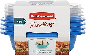 Rubbermaid TakeAlongs On the Go Food Storage and Meal Prep Containers, 2.9 Cup Square Containers, 4-Pack (2115739)