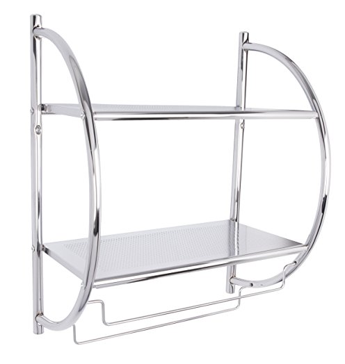 Croydex Chrome Plated Mild Steel Wall Mounted Curved Shelving Unit and Towel Rack