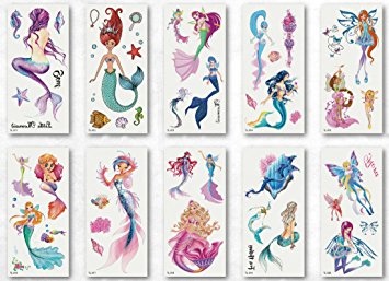 DaLin Cute Large Temporary Tattoos for Women Men Kids (Mermaid Collection)
