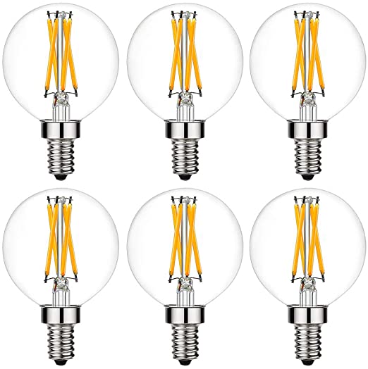 LiteHistory e12 led Bulb dimmable g16.5 Light Bulb 6W Equal 60 Watt Light Bulb 600lm AC120V e12 Candelabra Bulb 60 Watt for Chandeliers,Ceiling Fan,Vanity Warm White 2700K Globe e12 Light Bulb 6Pack