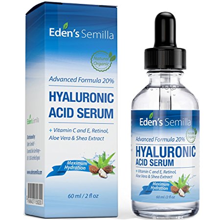 Hyaluronic Acid Serum 60ml - Best hydration moisturiser for the face. Contains Vitamin C, Retinol, Vitamin E. Plumps and smoothes fine lines and wrinkles. Antioxidant protection and collagen builder for softer more radiant and healthier looking skin.