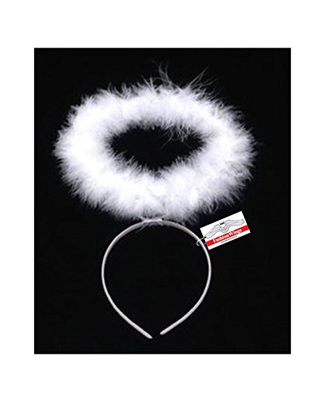 FashionWings (TM) White Marabou Feather Headband Angel Halo for Children and Adults