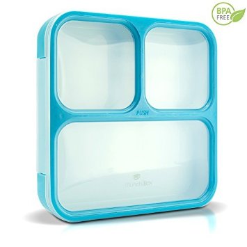 MUNCHBOX Bento Lunch Box - Sleek Edition Blue Ultra-Slim Tray Style Leakproof 3-Compartment with Air Tight Seal - Prevents Contents from Mixing and Spilling - Microwavable - Dishwasher Friendly - For Kids and Adults