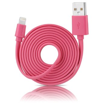 [Apple MFi Certified] Lightning To USB Cable Unique TangleFree Flat Style 4 Ft /1.2m Length Slim Connector Head for iPhone iPad Pink by Chromo Inc