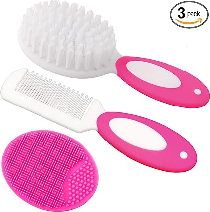 Baby Hair Brush, Cradle Cap Brush, Baby Hair Comb, Baby Hair Brush and Comb Set for Newborns & Toddlers, Baby Brush Soft Bristles, Ideal for Cradle Cap, Perfect Baby Registry Gift (Rose Red)