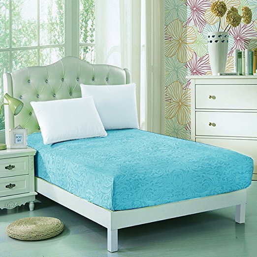 CC&DD-Fitted sheet,Velvety Brushed Microfiber,Twin-XL/Twin/Full/Queen/King (Twin, Turquoise-Paisley Embossed)