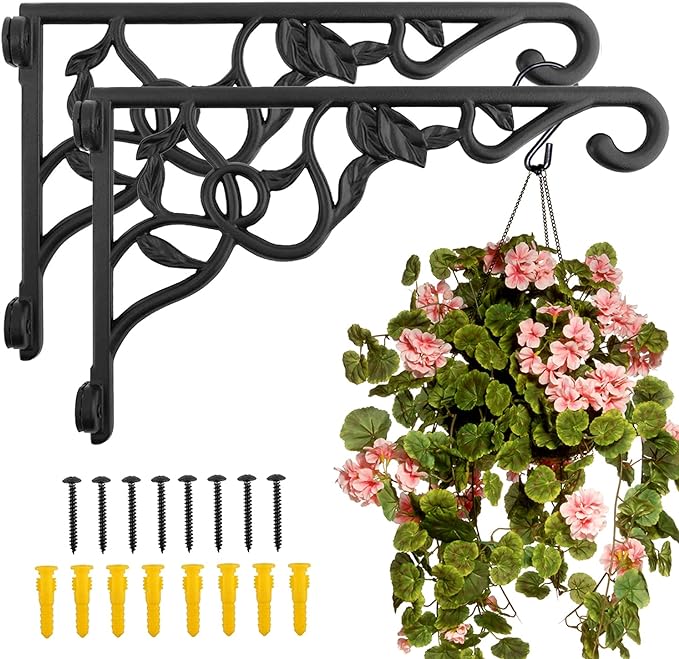 Plant Hanging Bracket Set of 2, 13 Inch Aluminum Heavy Duty Plant Hanger, Rust-resistant Decorative Wall Plant Bracket Hook for Outdoor Indoor Hanging Planter Flower Lantern Bird Feeder Wind Chimes