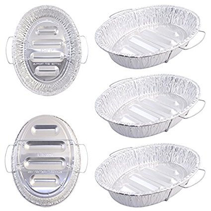 Pack of 5 Extra Large Disposable Aluminum Foil Roasting Pans with Handles, Oval Shape, Extra Large Size, 18-1/2" X 14" X 3-3/8" Deep